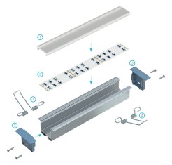 PROFIL ALUMINIOWY SREBRNY TYP K 2m + KLOSZ MLECZNY, SPRĘŻYNA MONTAŻOWA EKPR7559