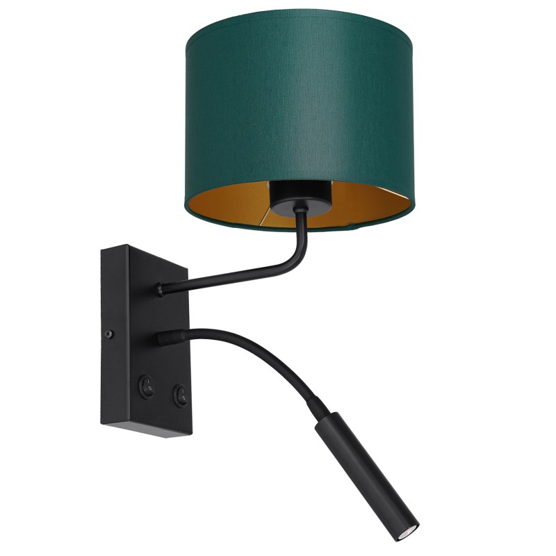 kinkiet  G9+E27 black, cylinder shade dia 180, h 150 green/gold 2 3544