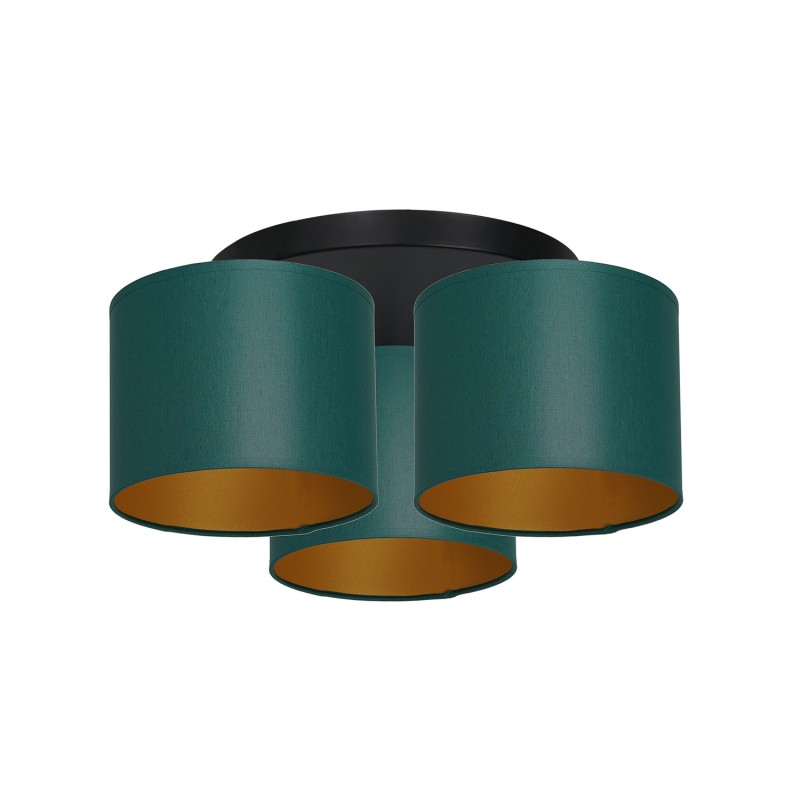 plafon  black, cylinder shade green/gold 3 3545