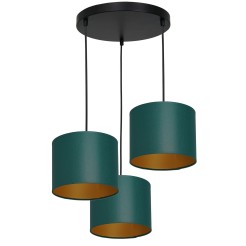 żyrandol  talerz dia 300, black, cylinder shade dia 180, h 150 green/gold 3 3551