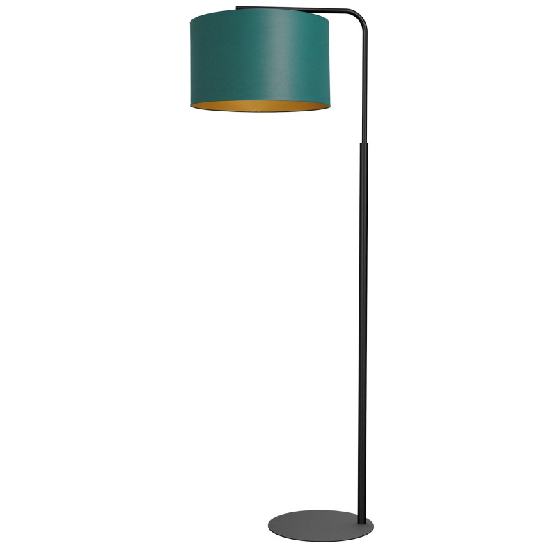 lampa podł.  ramię, black, cylinder shade dia 400, h 250 green/gold 1 3556