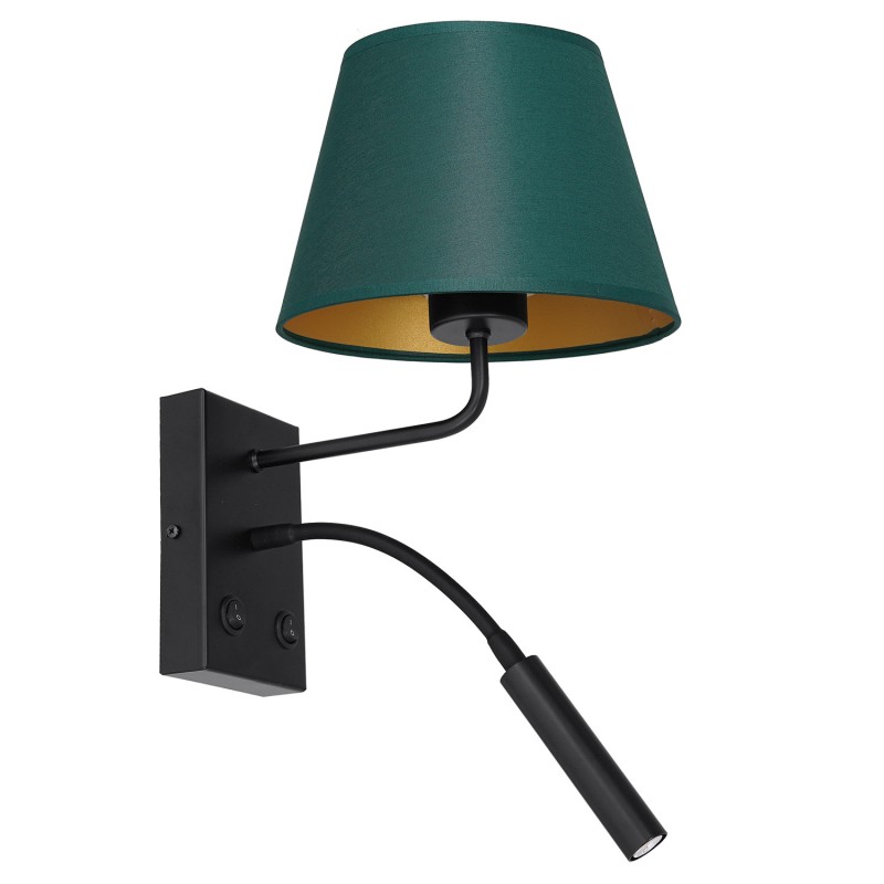 kinkiet  G9+E27 black, cone shade dia 130/200, h 150 green/gold 2 3558