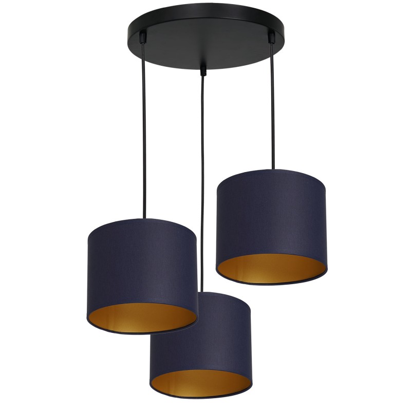 żyrandol  talerz dia 300, black, cylinder shade dia 180, h 150 navy blue/gold 3 3570