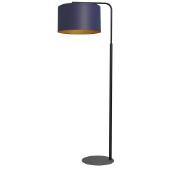 lampa podł.  ramię, black, cylinder shade dia 400, h 250 navy blue/gold 1 3575