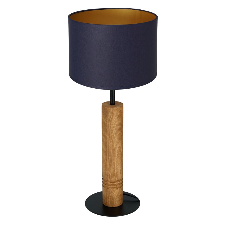 lampka gab. round wooden column, 1xE27 black/navy blue-gold cylinder shade 2942 3698