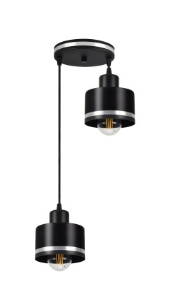 WAMA LAMPA WISZĄCA CZARNY 2X40W E27 KLOSZ CZARNY+SREBRNY 32-00477