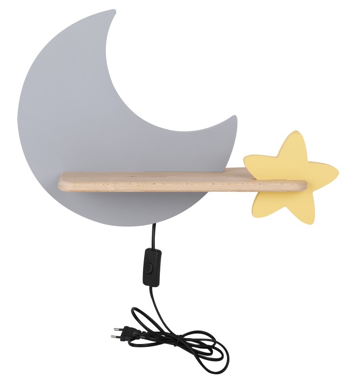 MOON LAMPA KINKIET ŚCIENNY 5W LED IQ KIDS Z PRZEWODEM Z WŁ. I WTYCZKĄ  SZARY+ZŁOTY 21-75727