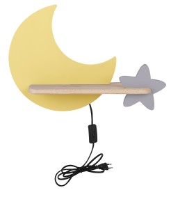 MOON LAMPA KINKIET ŚCIENNY 5W LED IQ KIDS Z PRZEWODEM Z WŁ. I WTYCZKĄ ZŁOTY+SZARY 21-84460