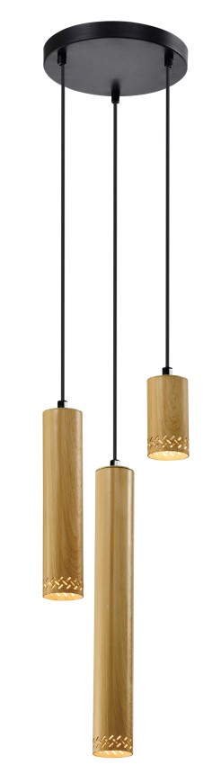 TUBO LAMPA WISZĄCA CZARNY TALERZ 3X25W GU10 KLOSZ MIX DREWNIANY 33-79121