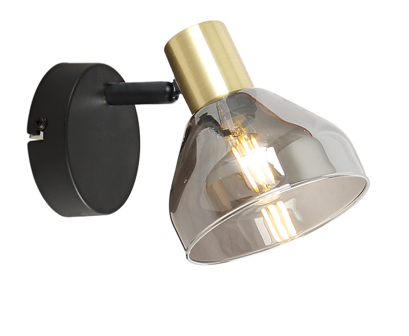 LAMPA GREGORY KINKIET CZARNY BRĄZ 1X40W E14 KLOSZ DYMIONY 21-76724