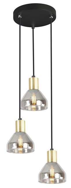 LAMPA WISZĄCA GREGORY TALERZ CZARNY BRĄZ 3X40W E14 KLOSZ DYMIONY 33-78995