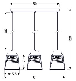 FRESNO LAMPA WISZĄCA CZARNY 3X60W E27 KLOSZ BEZBARWNY 33-78094