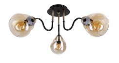 UNICA LAMPA SUFITOWA CZARNY+ZŁOTY 3X40W E27 KLOSZ DYMIONY 33-00880