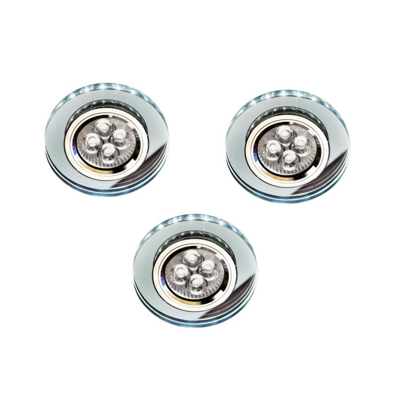 ZESTAW TRZECH OPRAW SS-23 CH/TR+WH GU10 50W+LED SMD 230V BIAŁY 2,1W CHROM OPR. STROP. STAŁA OKRĄGŁA SZKŁO TRANSPARENTNE 99-54777
