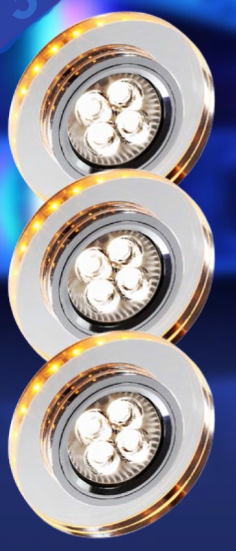 ZESTAW TRZECH OPRAW SS-23 CH/TR+AM GU10 50W+LED SMD 230V BURSZTYNOWY 2,1W OPR. STROP. STAŁA OKRGŁA SZKŁO TRANSPARENTNE 99-54791