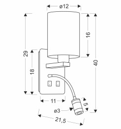 MAGNUM 3 LAMPA KINKIET PROSTOKĄTNY 1X40W E27+3W LED ABAŻUR OKRĄGŁY BIAŁY 21-75673