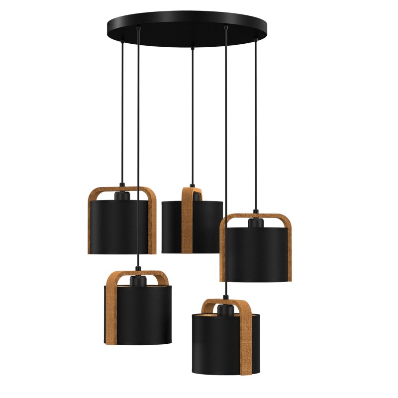 żyrandol plate 440  black/wood (black/gold cylindric shade 2932) 5 4132