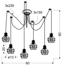 VERIN LAMPA WISZĄCA 6X60W E27 CZARNY / ZŁOTY 36-57471