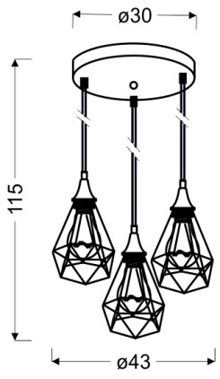 GRAF LAMPA WISZĄCA TALERZ 3X60W E27 CZARNY 33-62918