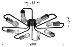 HERPE LAMPA SUFITOWA 8X60W E27 CZARNY 38-66947