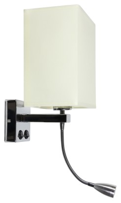 BOHO LAMPA KINKIET 1X40W E27 + 2W LED CHROM ABAŻ. PROSTOKĄTNY BEŻOWY 18X12X21 CM 21-58270