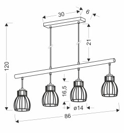 BERNITA LAMPA WISZĄCA 4X60W E27 CZARNY 34-78117