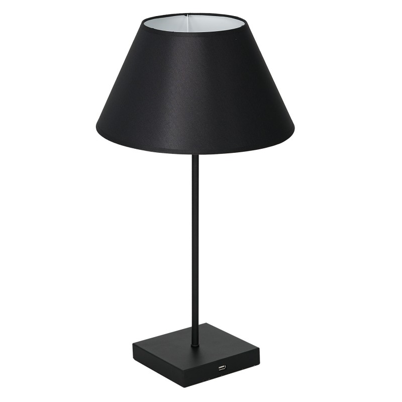 lampka gab. USB charger, 1xE27 black/black-white cone shade 2917 0716