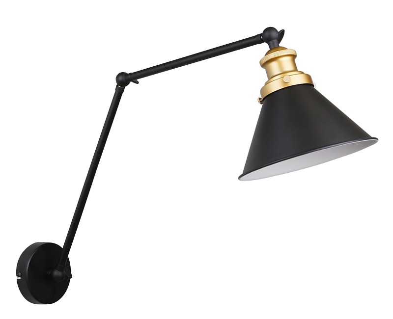 FUNDO LAMPA KINKIET CZARNY+ZŁOTY 1X40W E27 KLOSZ CZARNY 21-05908