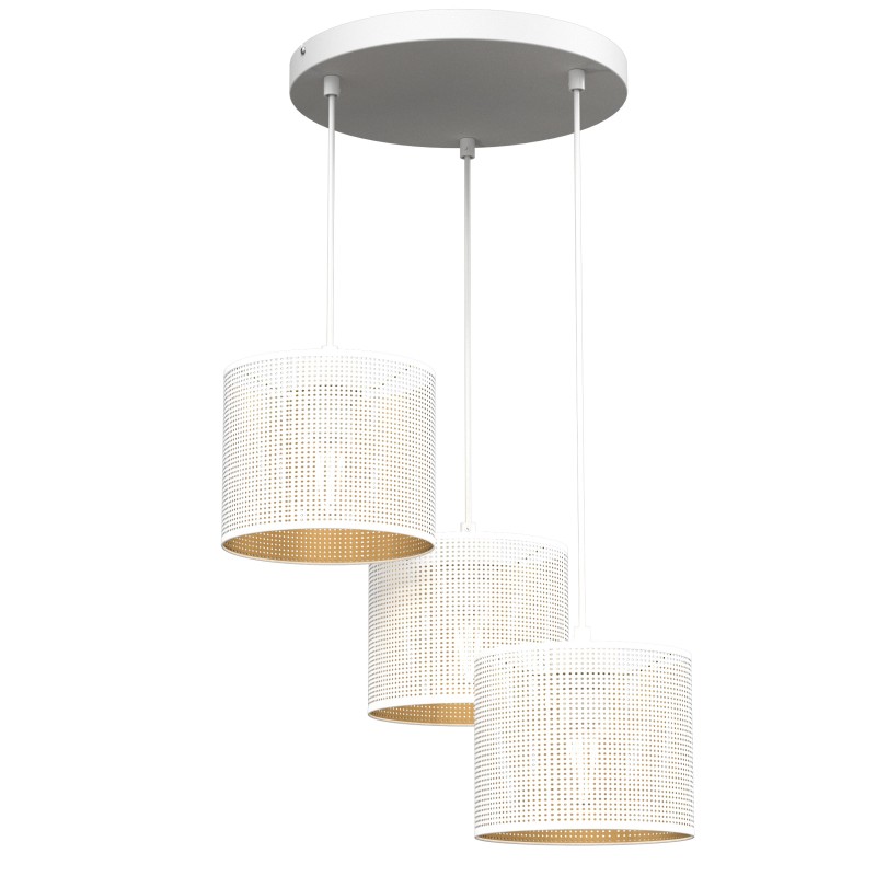 żyrandol talerz dia 300,  white, cylinder shade dia 180, h 150 white/gold 3 5268