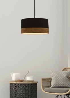 Porto lampa wisząca czarny 1x60w e27 abażur czarny+fornir 31-17598