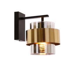 Spiega lampa kinkiet czarny+mosiężny 1x60w e27 klosz dymiony 21-09470