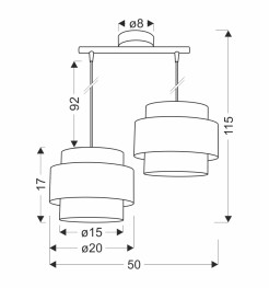 Hare lampa wisząca chromowy 2x60w e27 abażur szary+srebrny 32-18489