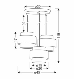 Hare lampa wisząca chromowy talerz 3x60w e27 abażur szary+srebrny 33-18496