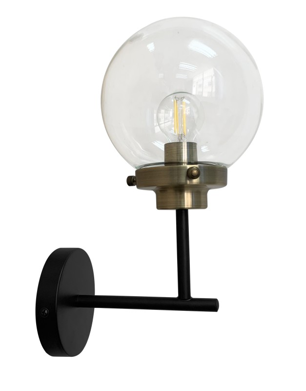 Lens lampa kinkiet czarny+patynowy matowy 1x40w e14 klosz bezbarwny 21-01283