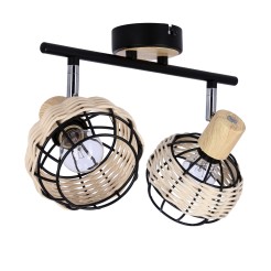 Tajga lampa sufitowa listwa czarny+drewniany 2x40w e14 klosz czarny+drewniany 92-12203