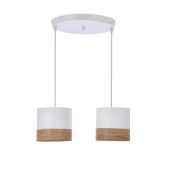 Bianco lampa wisząca biały talerz 2x40w e27 abażur biały+orzechowy 32-17567
