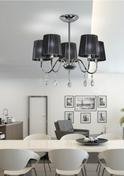 SORENTO LAMPA WISZĄCA 5X40W E14 CHROM ABAŻUR CZARNY 35-38050
