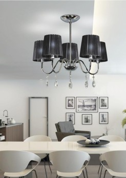 SORENTO LAMPA WISZĄCA 5X40W E14 CHROM ABAŻUR CZARNY 35-38050