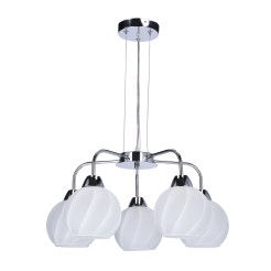 LARIX LAMPA WISZĄCA CHROMOWY 5X40W E27 KLOSZ BIAŁY 35-23841