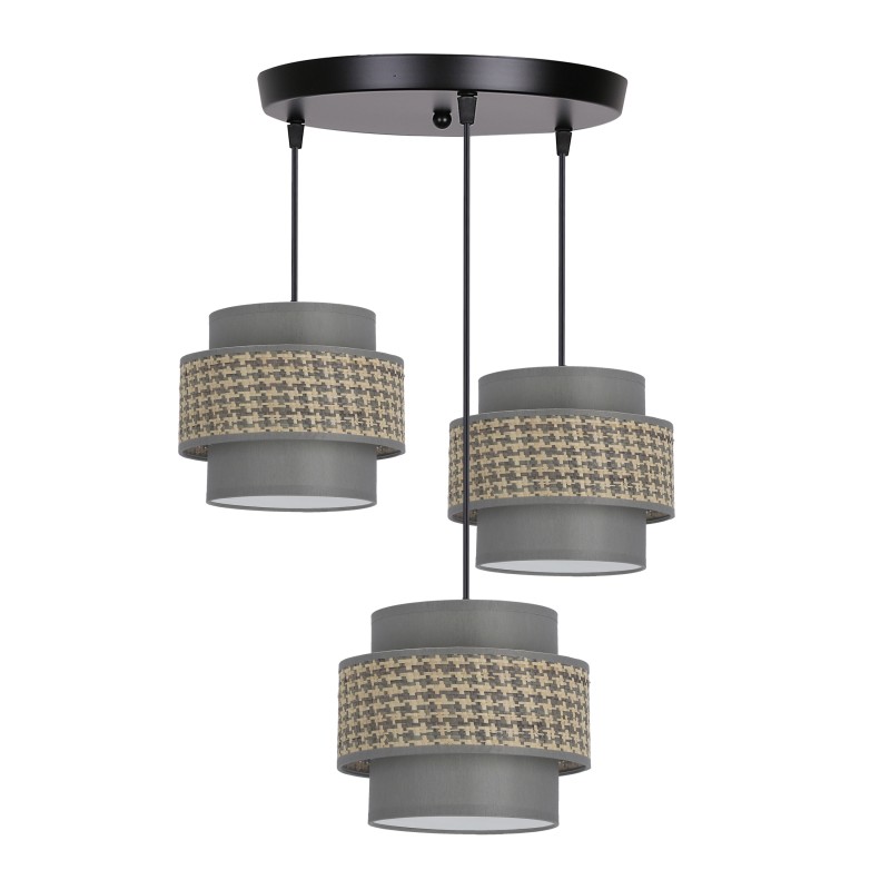 LUCCIA LAMPA WISZĄCA CZARNY TALERZ 3X40W E27 ABAŻUR BEŻOWY+GRAFITOWY 33-25470