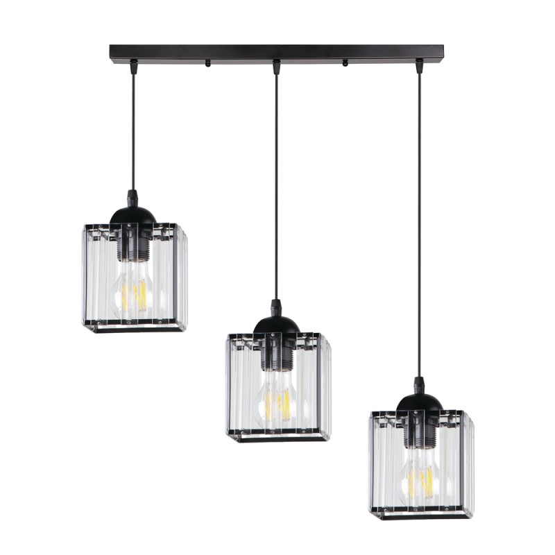 GLASSIA LAMPA WISZĄCA CZARNY 3X40 E27 KLOSZ CZARNY+KRYSZTAŁY BEZBARWNE 33-21120