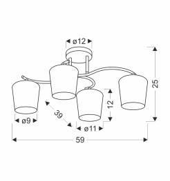 ESNYR LAMPA SUFITOWA CHROMOWY+CZARNY 4X40 E27 KLOSZ BIAŁY 34-22677