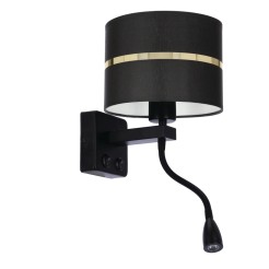 POLO LAMPA KINKIET CZARNY 1X40W E27+2W LED ABAŻUR CZARNY+ZŁOTY PASEK 21-27634