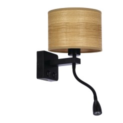 POLO LAMPA KINKIET CZARNY 1X40W E27+2W LED ABAŻUR ORZECHOWY 21-27627