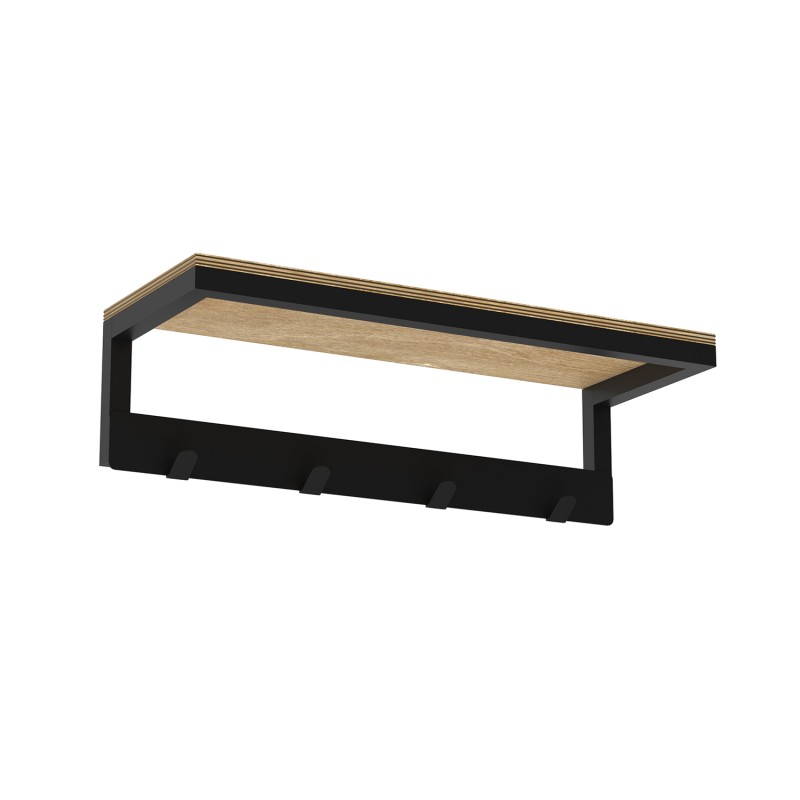 wall towel hanger 40 cm with plywood shelf - multiple - 4 rack, black 9860