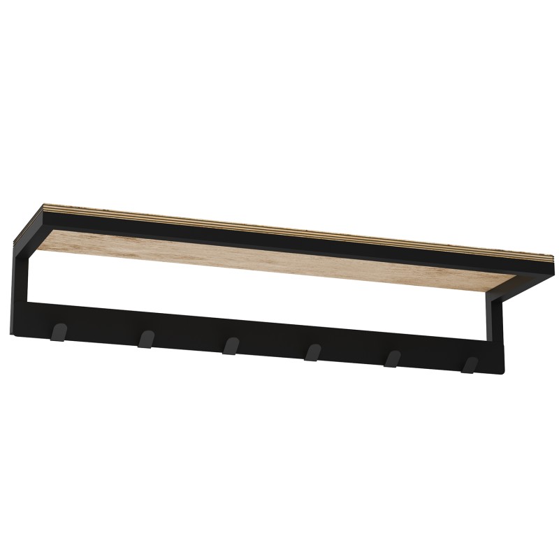 wall towel hanger 60 cm with plywood shelf - multiple - 6 rack, black 9862