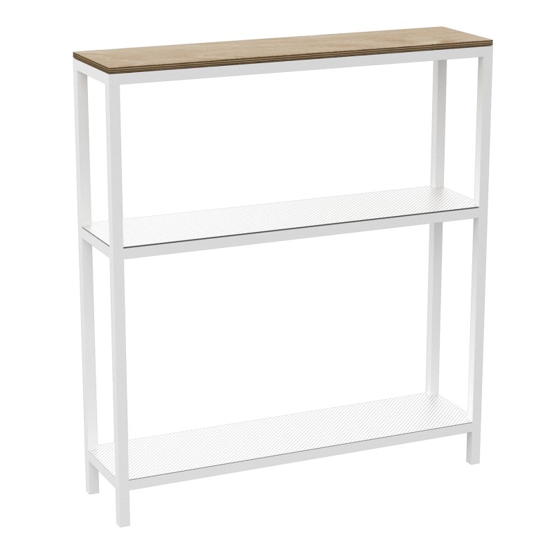 3-tiered console with plywood top, white 9884