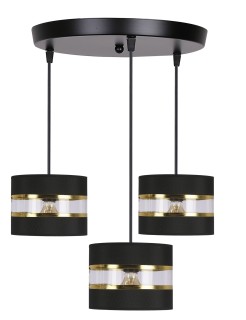PANDY lampa wisząca czarny talerz 3x40W E27 abażur czarny+złoty 33-37602