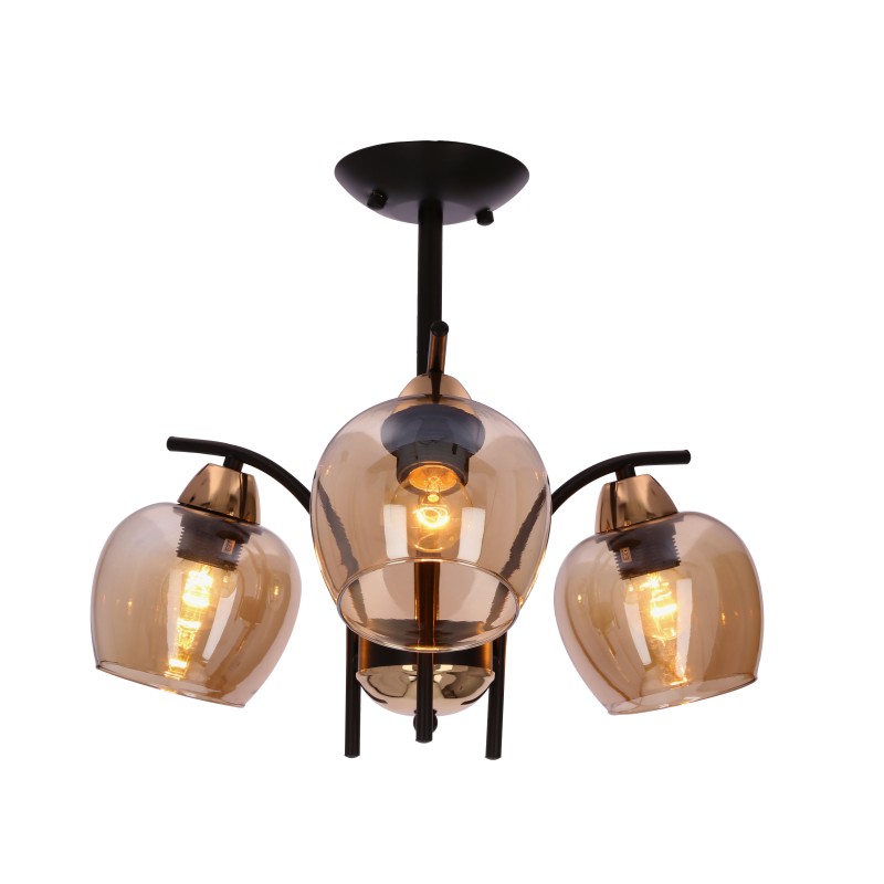 MERRA lampa wiszaca czarny 3x40W E27 klosz bursztynowy 33-35318