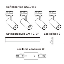 Zestaw oświetlenia szynowego Ice SET 3F biały 4xGU10 LP-732 4W WH SET